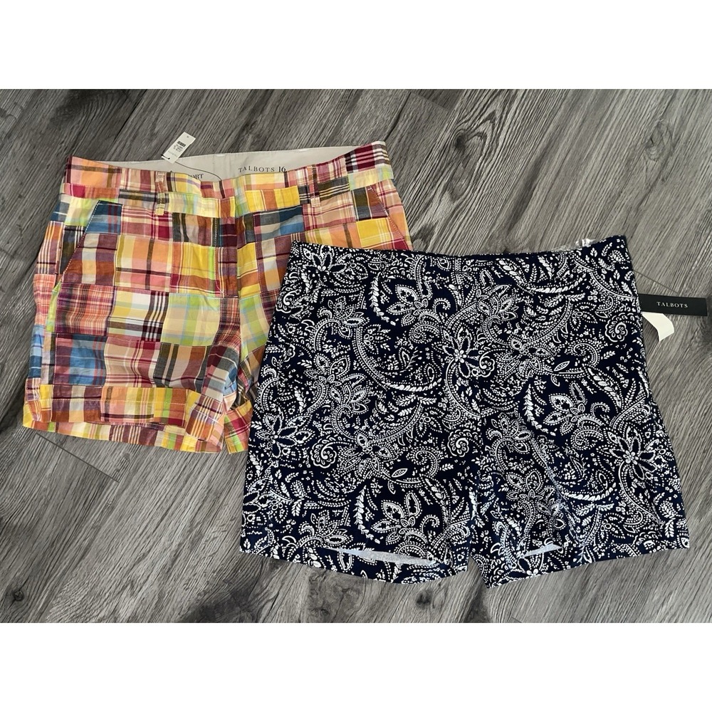 Talbots NWT Women's Size 16 Shorts Bundle Patchwork Plaid & Blue Paisley (2)